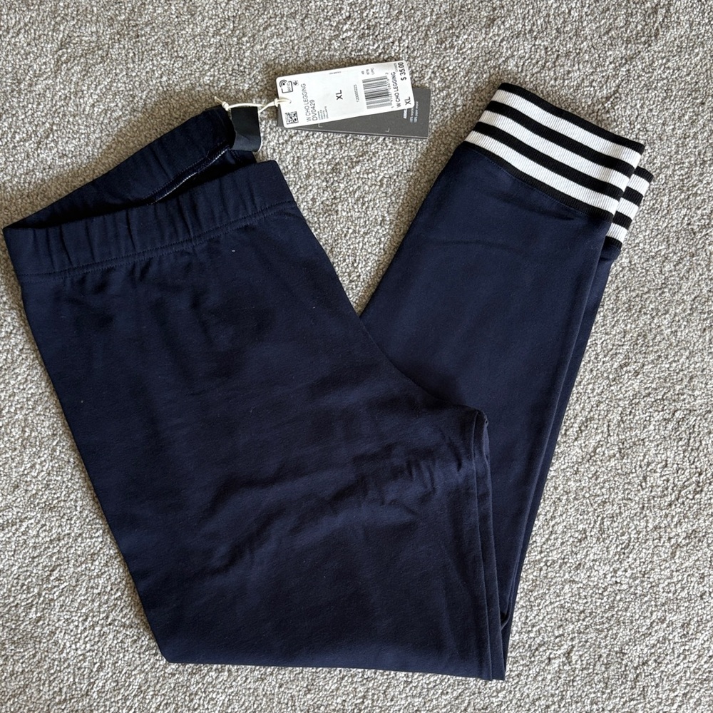 adidas Navy Leggings with Striped Cuffs, Size XL   (84)